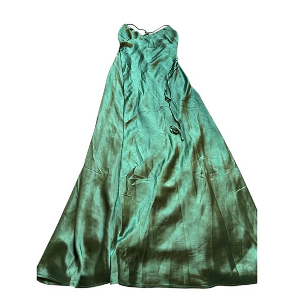Lulus Fondly Loved Dark Green Satin Wrap Maxi Dress - Size S - Picture 9 of 16